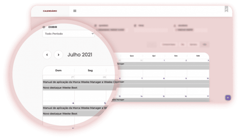 Interface do calendário integrado ao Weeke Manager