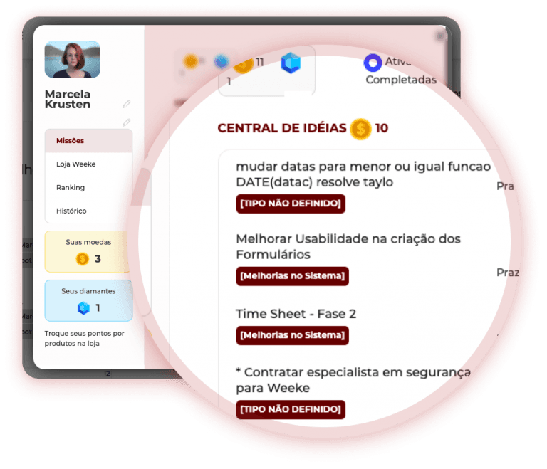 Interface de gamificação do Weeke Manager