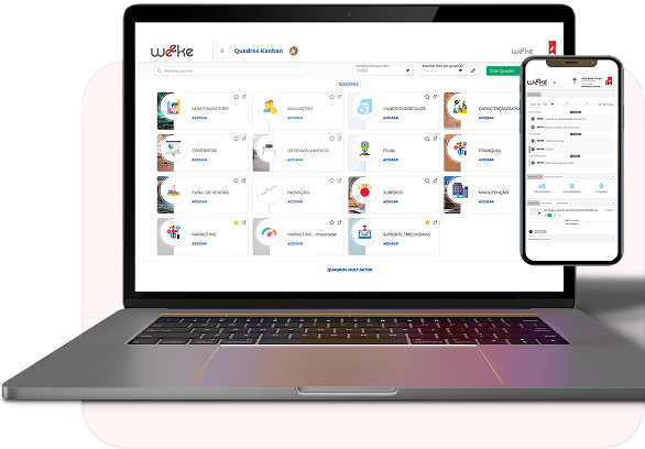 Weeke Manager exibido em computador e celular