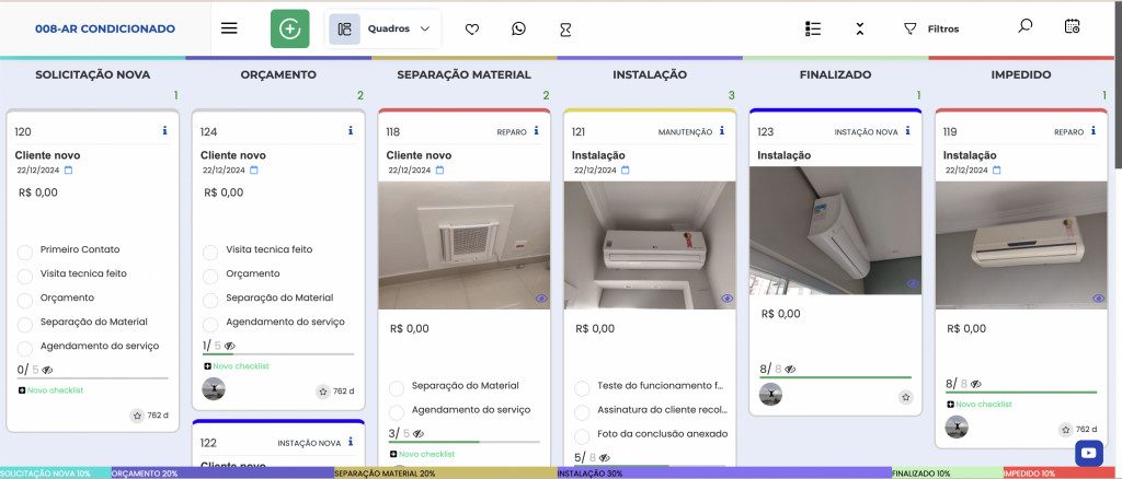 Interface do fluxo de Ar-condicionado no Weeke Manager