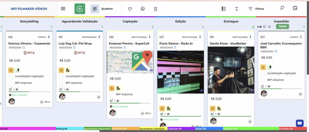 Interface do fluxo de Filmaker e vídeos no Weeke Manager