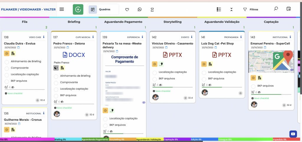 Interface do fluxo de Filmaker e vídeos no Weeke Manager