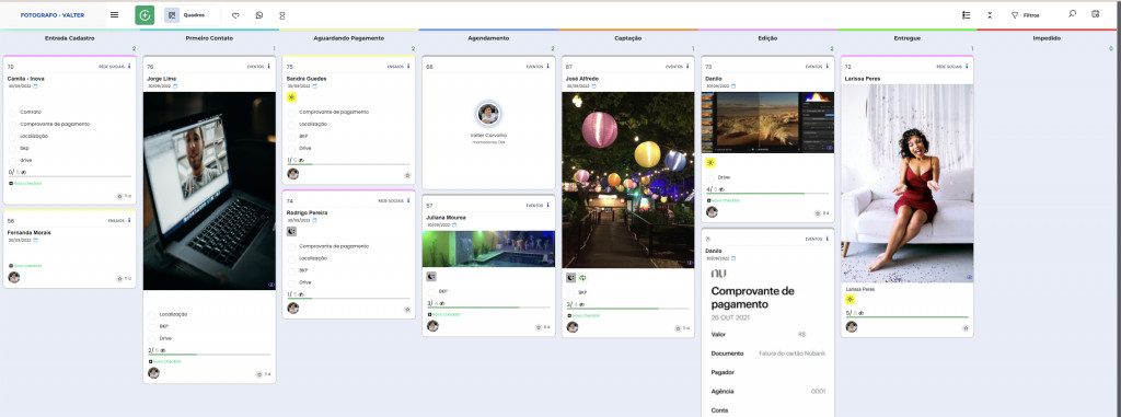 Interface do fluxo de Fotografia no Weeke Manager