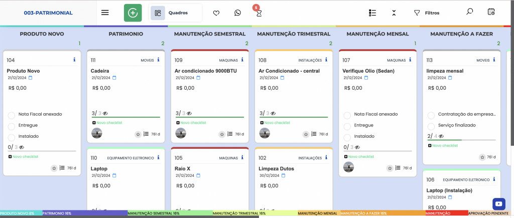 Interface do fluxo de Gestão patrimonial no Weeke Manager