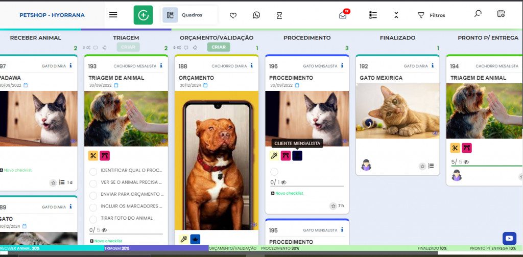 Interface do fluxo de Pet shop no Weeke Manager
